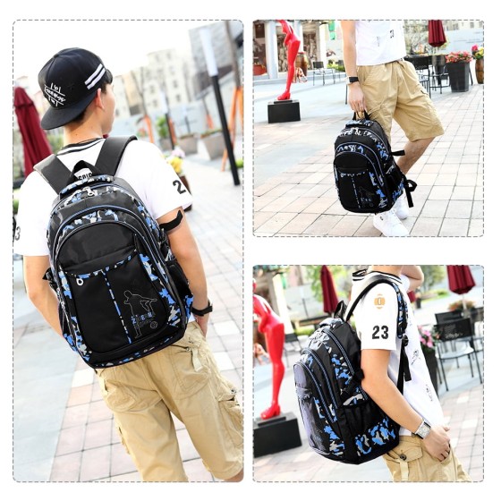 Forestfish Camo Blue Backpack Set for Teen with Lunch Bag and Pencil Case Water Resistant Lightweight Large Bookbag