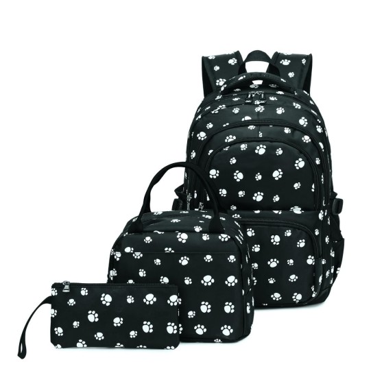 Forestfish Footprint Print Purple Backpack Set for Teen with Lunch Box and Pencil Case Water Resistant Lightweight Large Bookbag