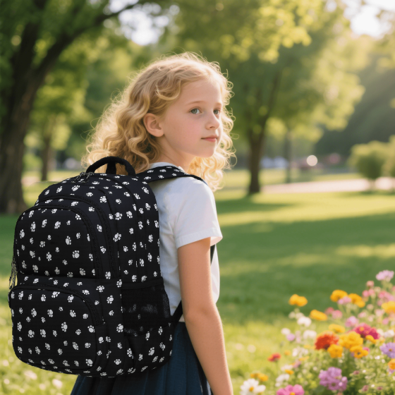 Forestfish Footprint Print Purple Backpack Set for Teen with Lunch Box and Pencil Case Water Resistant Lightweight Large Bookbag
